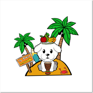 Cute Furry Dog on a tropical island Posters and Art